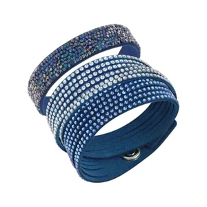 BNWB 100% Authentic Swarovski Women's Dual Bracelet Set - Blue Crystal Wrap - Picture 1 of 8