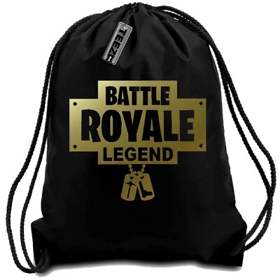 TEEZ Black with Gold Slogan Battle Royale drawstring bag, Gaming Bag, water resistant