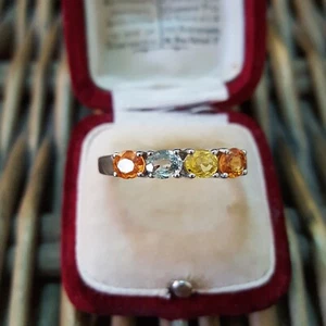 925 Sterling Silver Ring, Natural Multicoloured Sapphire, Size U US 10 - Imagen 1 de 8