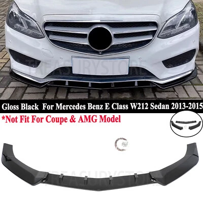 For Mercedes Benz E Class W212 Sedan 2013-2015 Front Bumper Lip Kit Gloss Black - Image 1 of 4