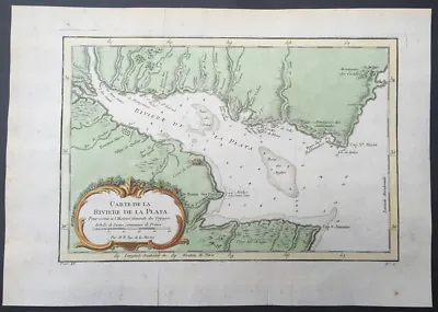 1757 Nicolas Bellin Antique Map Of Río De La Plata Or River Plate, Argentina • 236.60$