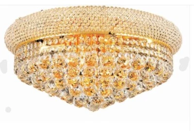 Palace Bagel 20" 10 luces cristal araña montaje empotrado luz de techo dorada Foto 1 de 3