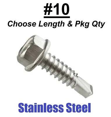 FASTENERS INC. #10 Hex Washer Head Self Drilling Sheet Metal Tek Screws 410 Stainless Steel