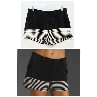 Joie Bismark Silk Voile Striped Shorts in Caviar Black and White Stripe Size XS Foto 1 de 4