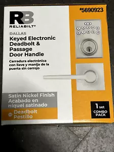 Satin Nickel Single Cylinder Electronic Deadbolt w/ Lighted Keypad & Door Handle - Picture 1 of 2