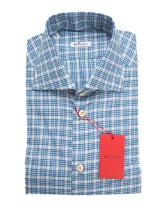 Kiton $1,295 NWT Blue White Plaid 100% Cotton Dress Shirt (42 eu) 16.5 US - Picture 1 of 7