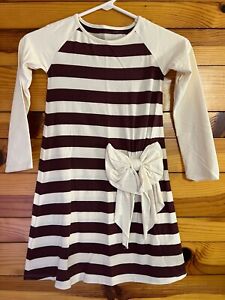 Persnickety Lucille Dress Girls with Bow Burgundy & Cream Into The Woods Size 6