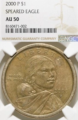 2000-P SAC$1 NGC AU50 Speared Eagle FS-901 Sacagawea Dollar Wounded Lowball - Image 1 of 3