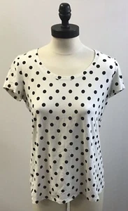 Womans Polka Dot Garnet Hill Size Small Black and White Tee Shirt - Picture 1 of 2