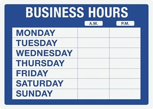 Cosco Static Cling Sign, Business Hours, 10" x 14", Blue and White (098023) - Picture 1 of 1