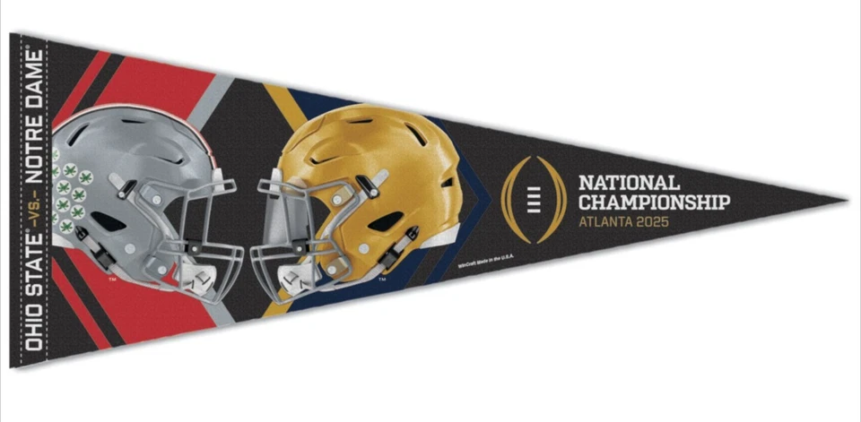 OHIO STATE BUCKEYES NOTRE DAME IRISH NCAA CHAMPIONS DUELING PENNANT 12"X30" - Image 1 of 1