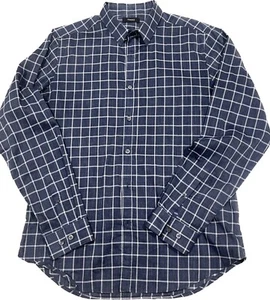 Theory Mens Long Sleeve  Button Up Plaid Shirt Blue White Size Medium Pristine - Picture 1 of 9