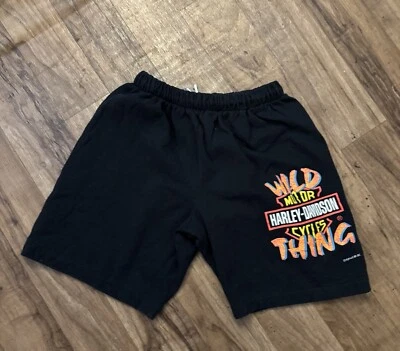 Vintage 90s Harley Davidson Motorcycle Gym Shorts Size SM Black 80s Drawstring - Image 1 of 4