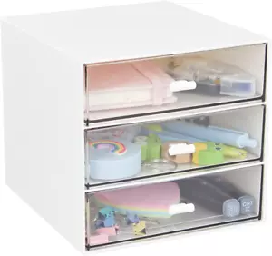 Desk Organizer with 3 Drawers, Clear Plastic Desk Storage Box, Desktop Organizat - Picture 1 of 12