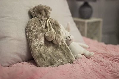 Fur Hot Water Bottle 2L Natural Rubber Grey Faux Sort Cover Luxury Warmer Gift - Image 1 of 4