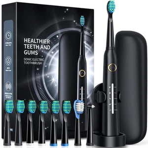 Toothbrush with Travel Case, Toothbrush for Adults with 8 Brush Heads for 2-Y... - Picture 1 of 8