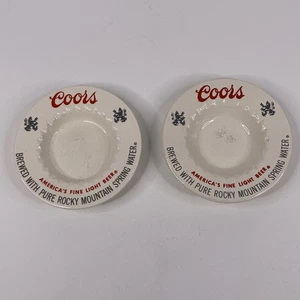VTG 60's & 70's Ceramic Coors Ash Tray Silver Lion Logo Set Of 2 - Picture 1 of 9