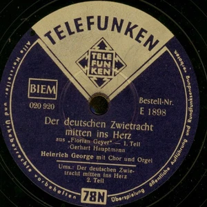 HEINRICH GEORGE "Florian Geyer" Der deutschen Zwietracht mitten..Schellack G4765 - Picture 1 of 2