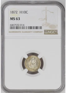 1872 H10C Seated Liberty Half Dime - NGC MS63 - Picture 1 of 2