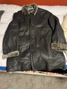 Herren Marc New York Leder An Lamm Lamm Lammfell 3/4 Länge Mantel Schwarz Grau  - Bild 1 von 14