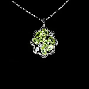Summer 925 Silver Necklace Oval Peridot 6x4mm Spinel Topaz Natural Gemstone 18 - Picture 1 of 13