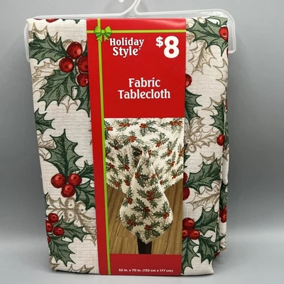 Tablecloth Holly Berries Rectangle, 52 X 70” Winter Wonderland Easy Clean Poly - Image 1 of 4