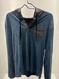 Camisa con Capucha G by Guess Para Hombre Manga Larga Azul Gris Bolsillo Henley Talla L Algodón - Imagen 1 de 7