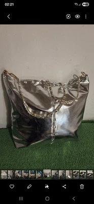 Women's Stylish Fashioned Silver Rhinsrones Bag Soft Metallic With Durable Strap - Image 1 of 4