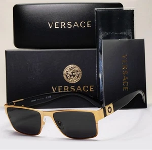 Versace Sunglasses Gold Black Glossy Square Medusa MOD VE 1274 1002 55mm - Imagen 1 de 9