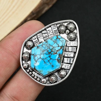 Tibetan Turquoise Gemstone 925 Sterling Silver Handmade Jewelry Ring US Size 8 - Imagem 1 de 4