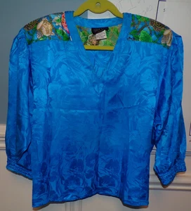 Vintage 80er Jahre Diane Freis Hemd M-L Seide 1/2 Puffärmel - Bild 1 von 16