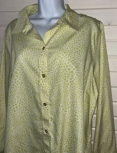 Chicos Talla 3 (XL) Verde Lima Lunares Sin Hierro Algodón Satén Abotonada Camisa Túnica Usada en Excelente Condición - Imagen 1 de 13