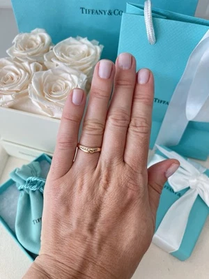 Tiffany & Co. Elsa Peretti Open Heart Band Ring RG Diamonds size 5.5 NEW $1,600 - Image 1 of 4