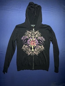 Till The End Full Zip Sweater Hoodie Y2K Floral Print Size Xtra Large Black - Bild 1 von 11