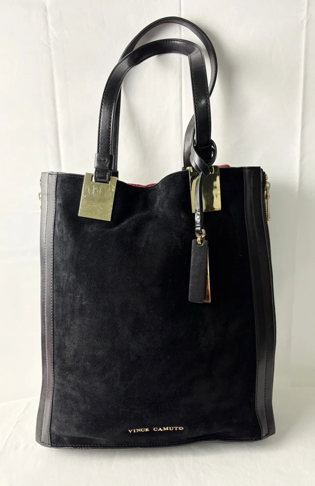 BOLSO SHOPPER GRANDE DE CUERO GAMUZA NEGRO VERTICAL VINCE CAMUTO PARA MUJER Foto 1 de 4