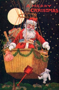 Tarjeta postal de Navidad con globo aerostático de Papá Noel - Imagen 1 de 3