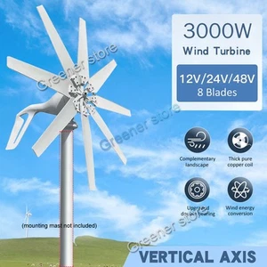 Nuovo 3kW 8 Lame 12/24V 48V Turbina Eolica Generatore con Regolatore MPPT IT sum - Picture 1 of 17