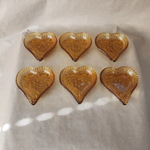 6 Tiara Indiana Glass Sandwich Light Amber Heart Shaped Trinket Candy Nut Dish - Picture 1 of 19