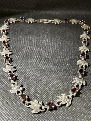 Vintage 925 Silber Collier mit Granat+Markasiten Steinen,37.9g,ungereinigt - Bild 1 von 4