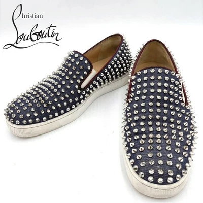 Christian Louboutin Sneakers Uomo Borchie Slip-On EU 39.5 Denim Blu 126651K... - Immagine 1 di 4