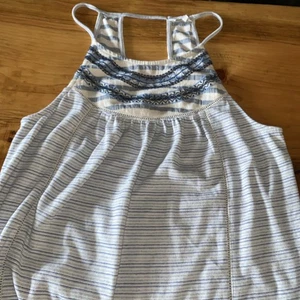Lucky Brand Top Women Medium Blue Striped Halter Tank Embroidered Trim - Picture 1 of 2