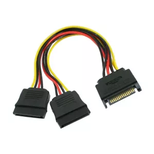 6" Inch (15cm) 15-pin SATA Male to Dual Female Power Splitter Extension Y Cable - Picture 1 of 1