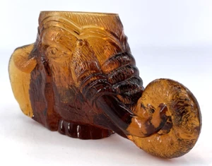 Degenhart Glass Elephant Amber Brown Toothpick Match Holder Vtg - Picture 1 of 7