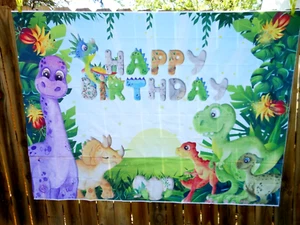 DINOSAUR HAPPY BIRTHDAY PHOTO BACKDROP ~ 7X5 ~ New # Z41 - Imagen 1 de 3