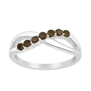 2MM Round Smoky Quartz 925 Sterling Silver Seven Stone Crossover Women Ring - Picture 1 of 8