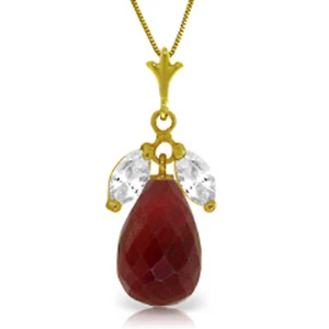 9.3 CTW 14K Solid gold fine Necklace 16-24" genuine Ruby White Topaz - Picture 1 of 6