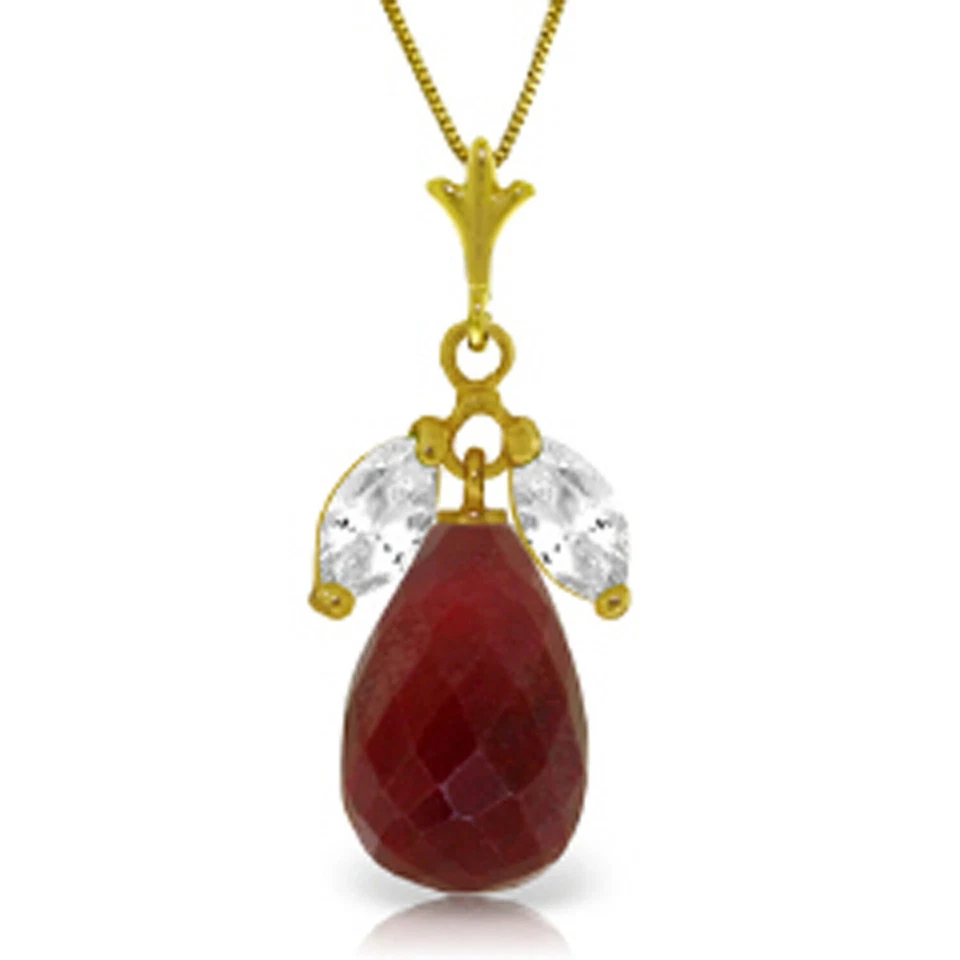 9.3 CTW 14K Solid gold fine Necklace 16-24" genuine Ruby White Topaz - Image 1 of 4
