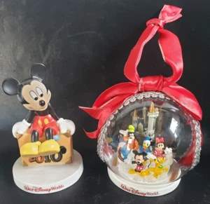 Disney World Diorama Ornament Magic Kingdom Glass Globe & Micky Mouse 2018 Lot - Picture 1 of 11