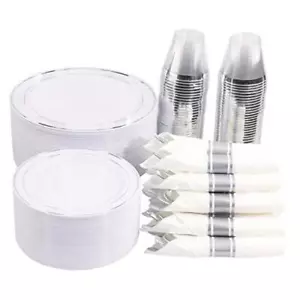 WELLIFE 350 Pcs Plastic Plates withware and Disposable Cups, Includes: Silver - Picture 1 of 7
