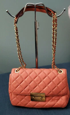 Michael Kors Large Chain Sloan Shoulder Bag Quilted Pink Grapefruit Purse - Image 1 of 4